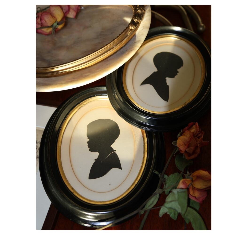 Pair Vintage 1970s Oval Shadow Box Frames Black Lacquer